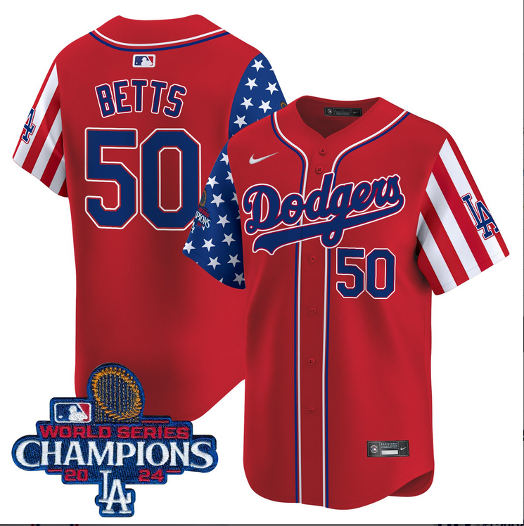 Men MLB Los Angeles Dodgers #50 Betts American Style red 2024 World Series Champions  Limited Jersey